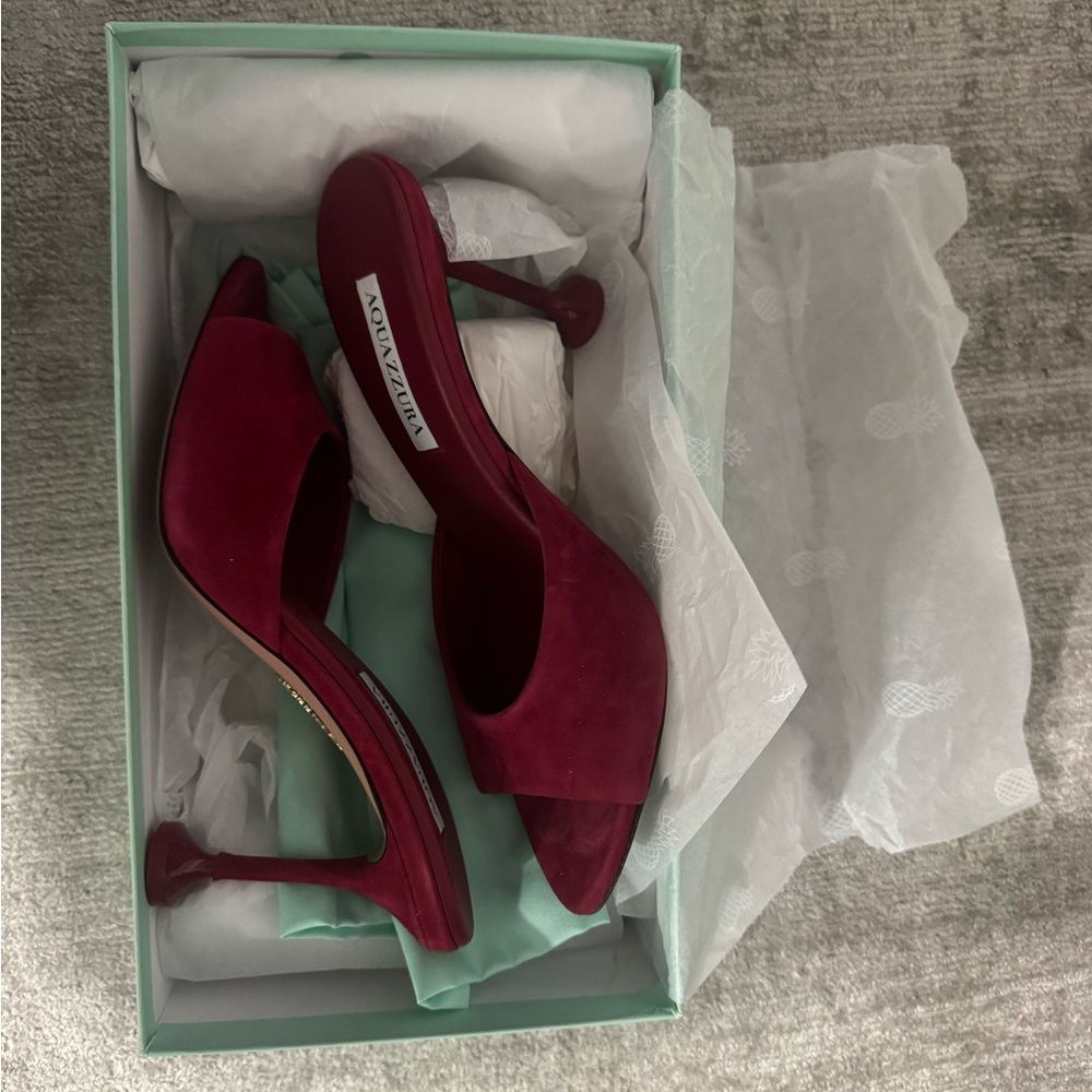 Aquazzura Burgundy Open-Toe Heels NEW W TAGS - Picture 4 of 5